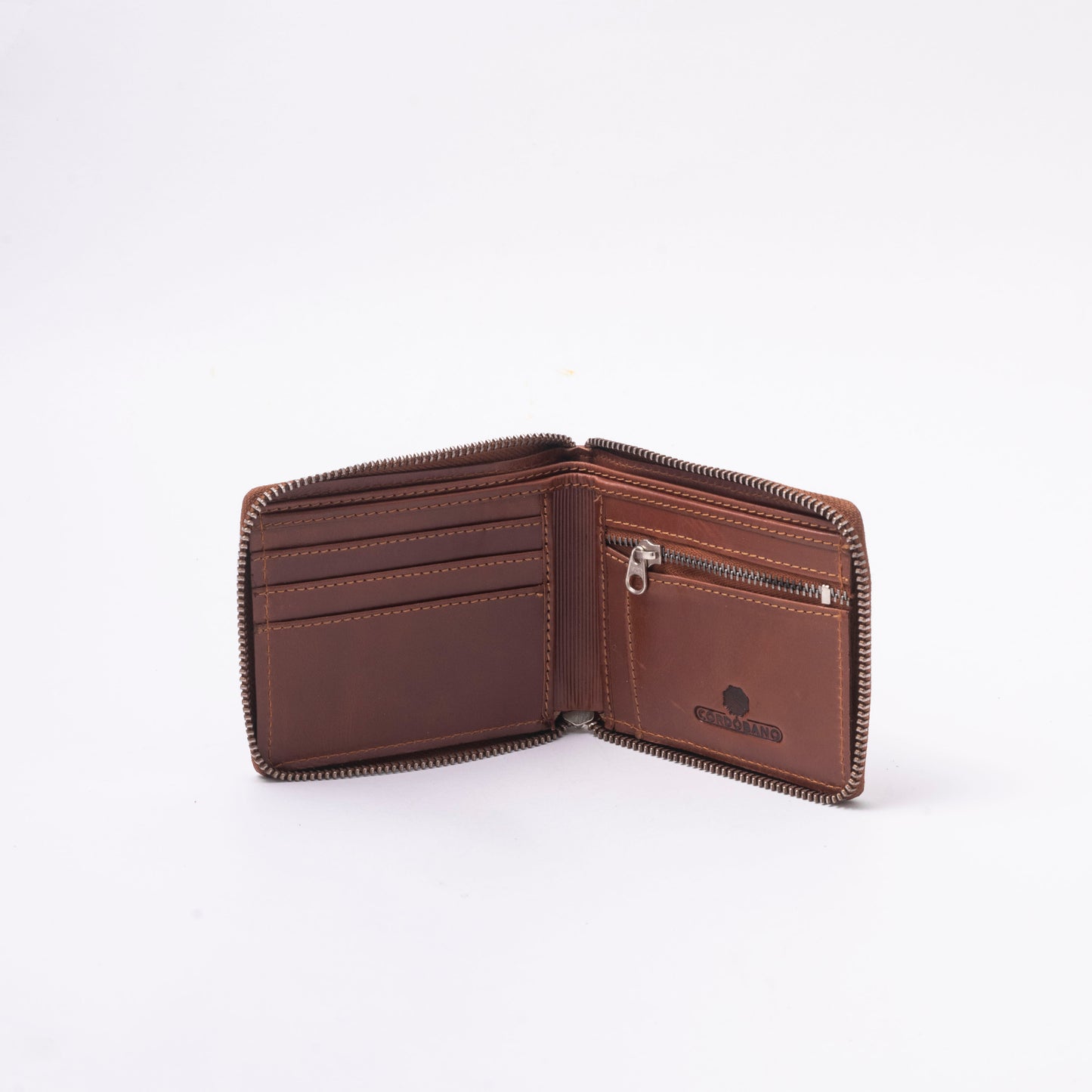 Cordobano Men's RFID Zip Around Wallet - Compact Bifold with 3 Card Slots and Coin Pouch - Genuine Leather