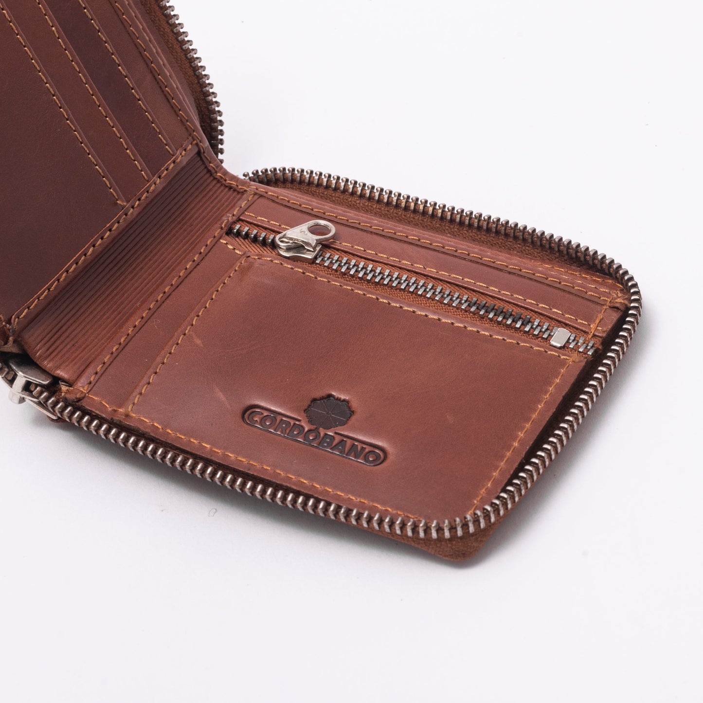 Cordobano Men's RFID Zip Around Wallet - Compact Bifold with 3 Card Slots and Coin Pouch - Genuine Leather