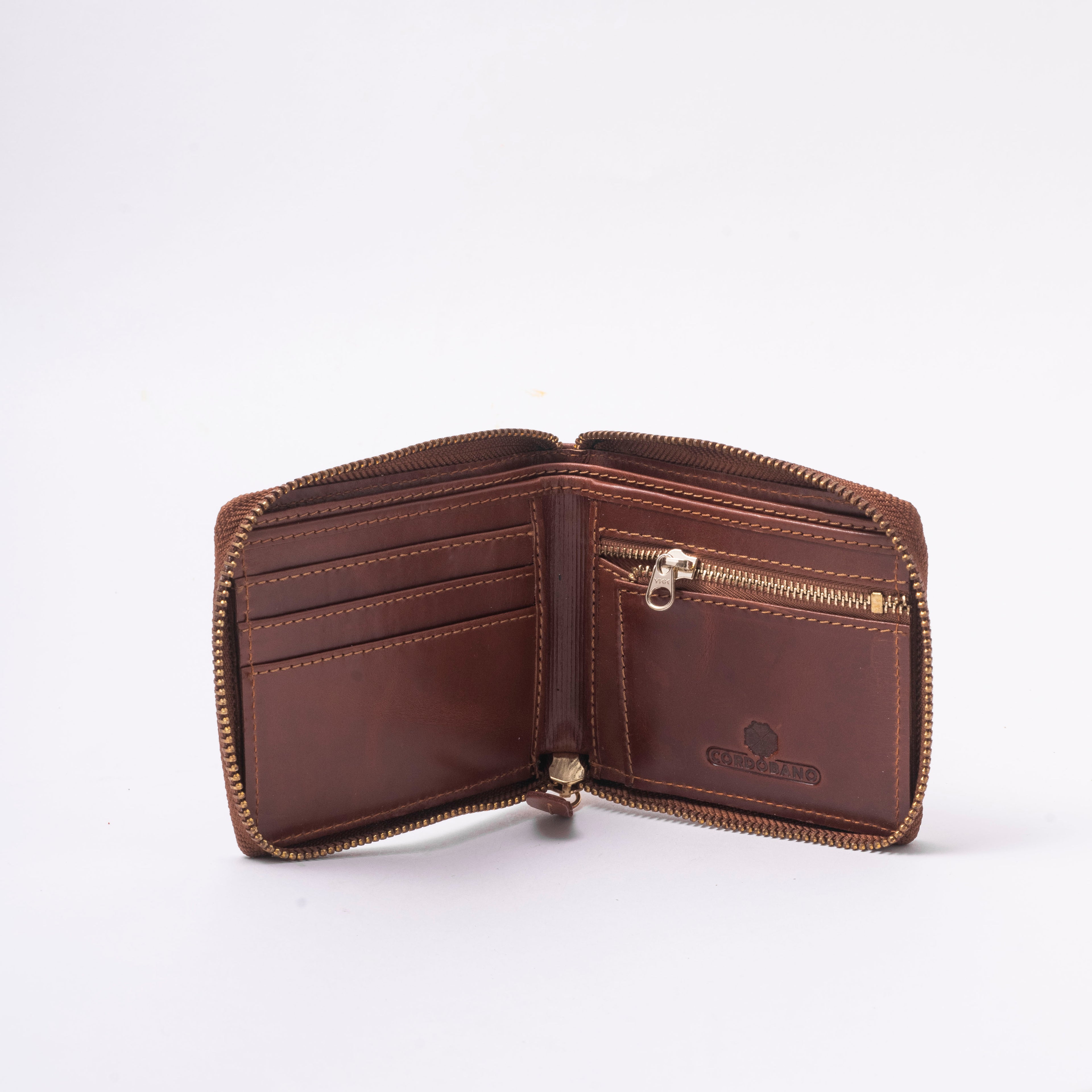 Cordobano Men's RFID Zip Around Wallet - Compact Bifold with 3 Card Slots and Coin Pouch - Genuine Leather
