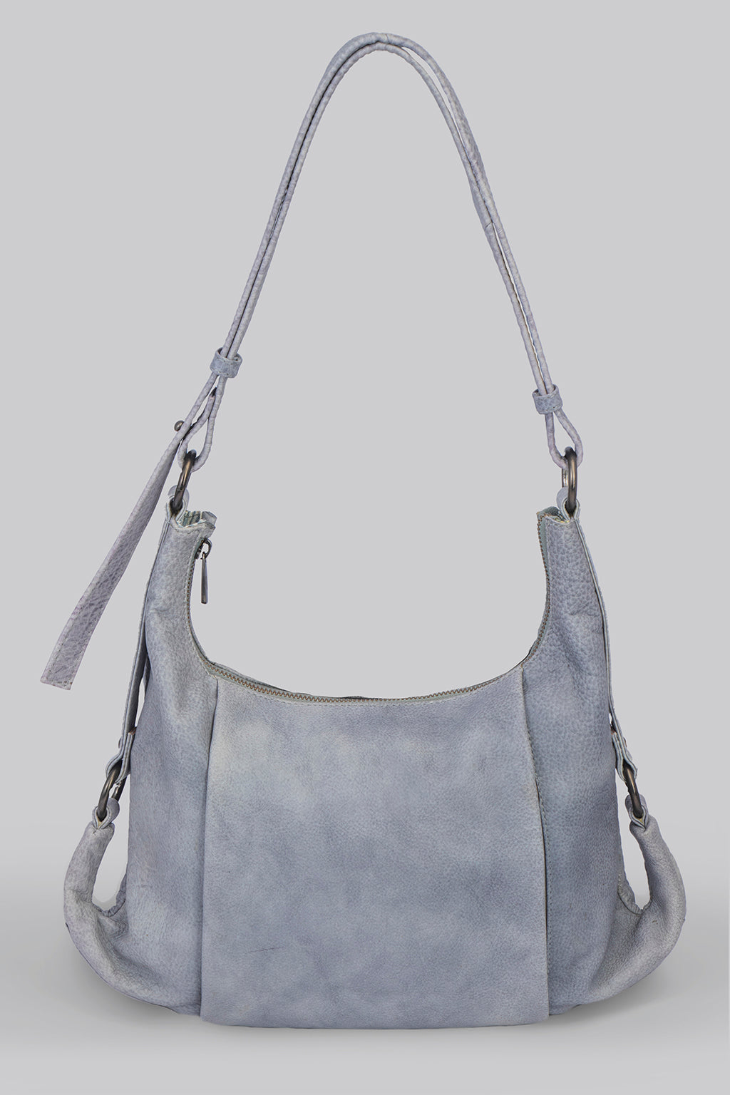 Sleek Hobo Bag in Stone Washed Sky Blue Leather