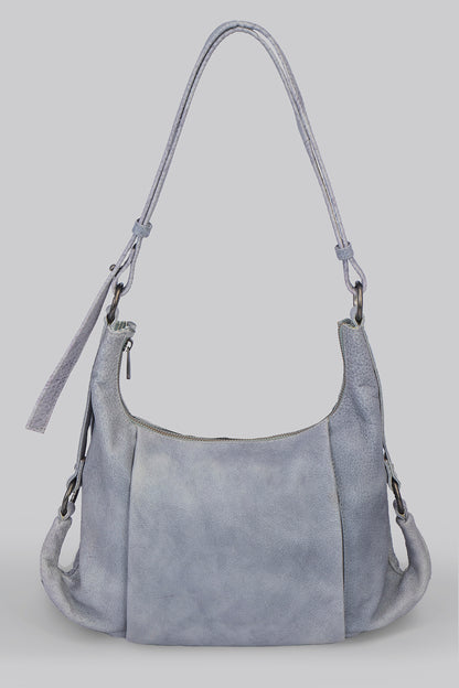 Sleek Hobo Bag in Stone Washed Sky Blue Leather