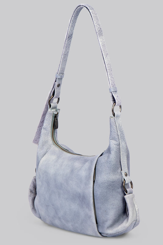 Sleek Hobo Bag in Stone Washed Sky Blue Leather