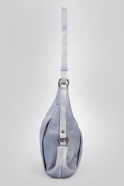 Sleek Hobo Bag in Stone Washed Sky Blue Leather