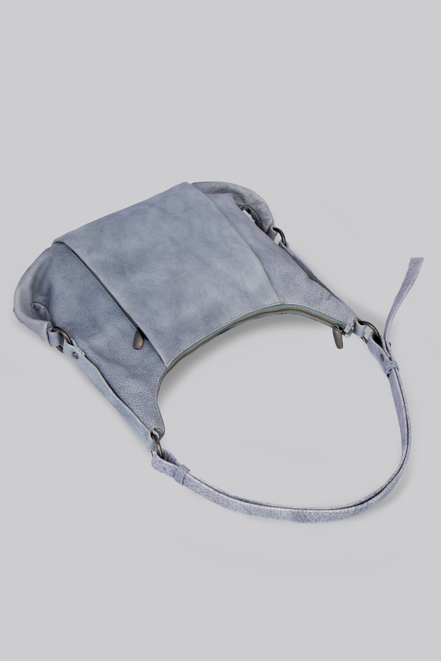 Sleek Hobo Bag in Stone Washed Sky Blue Leather