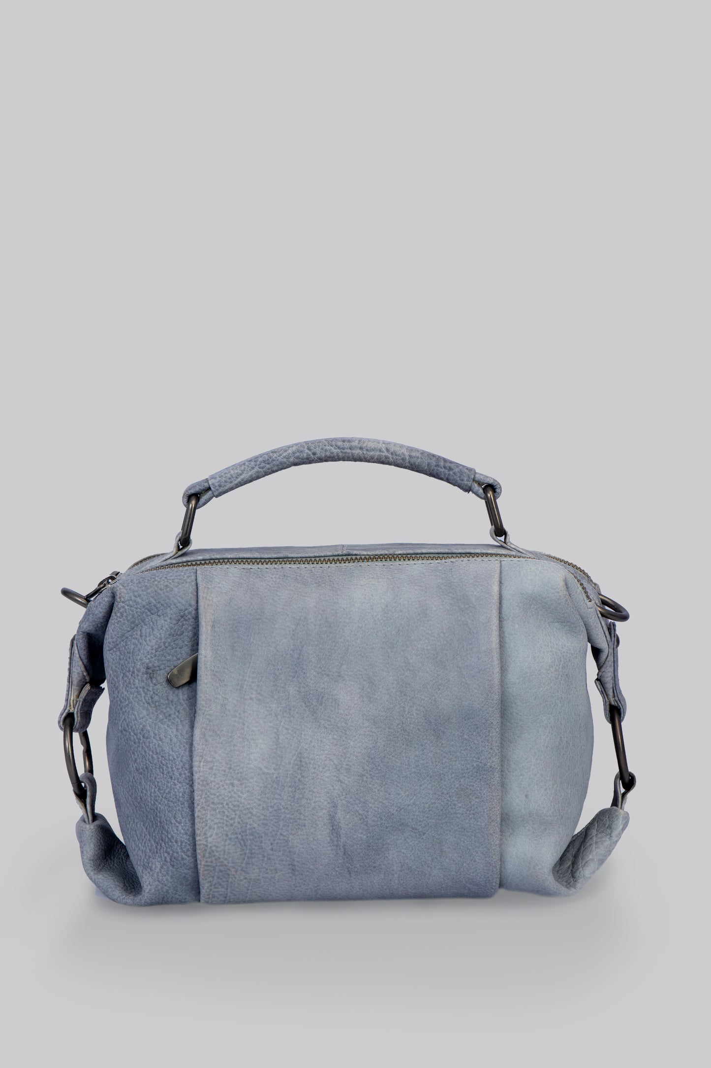 Paula- Hand Bag with Grip Handle in Stone Washed Leather