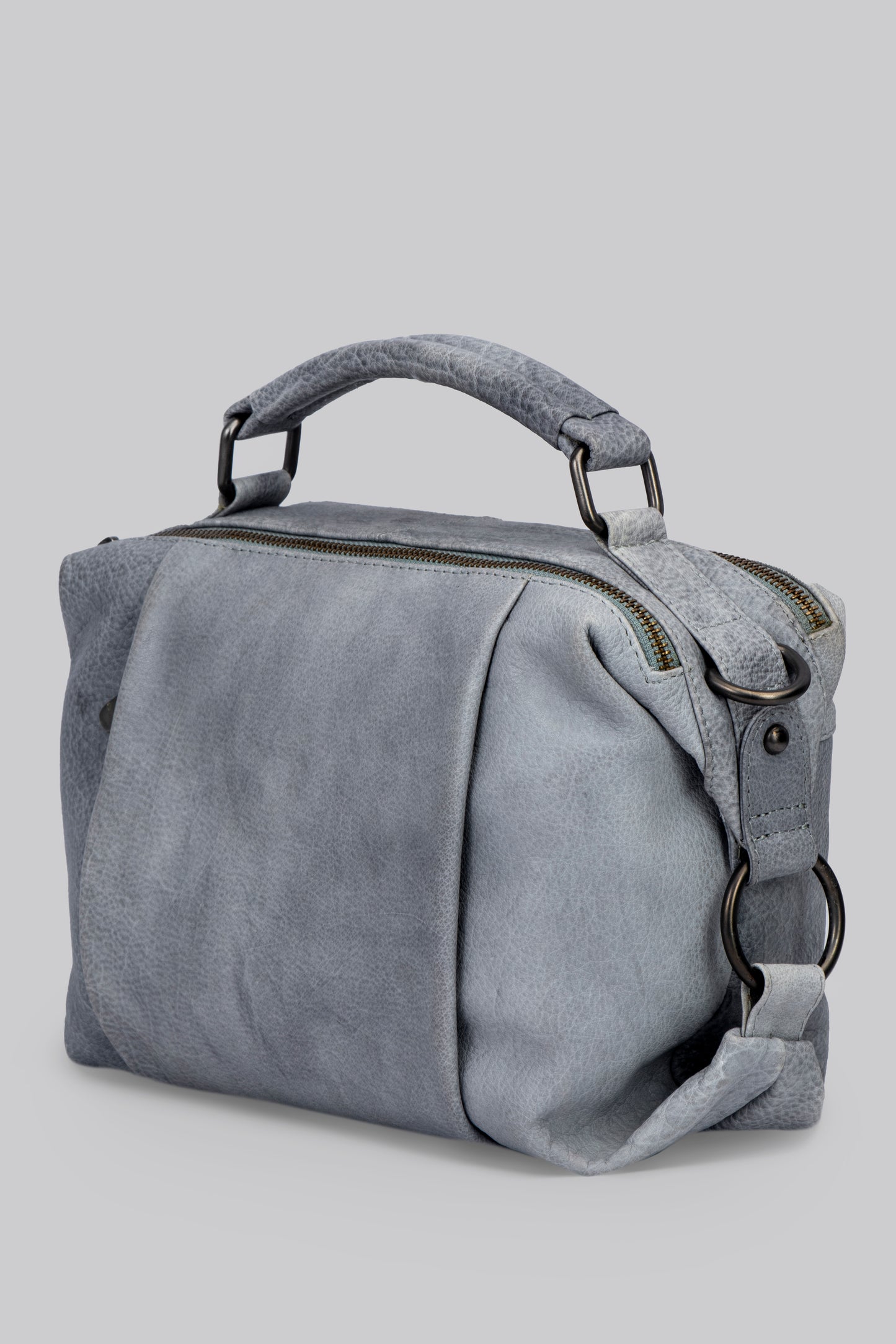 Paula- Hand Bag with Grip Handle in Stone Washed Leather